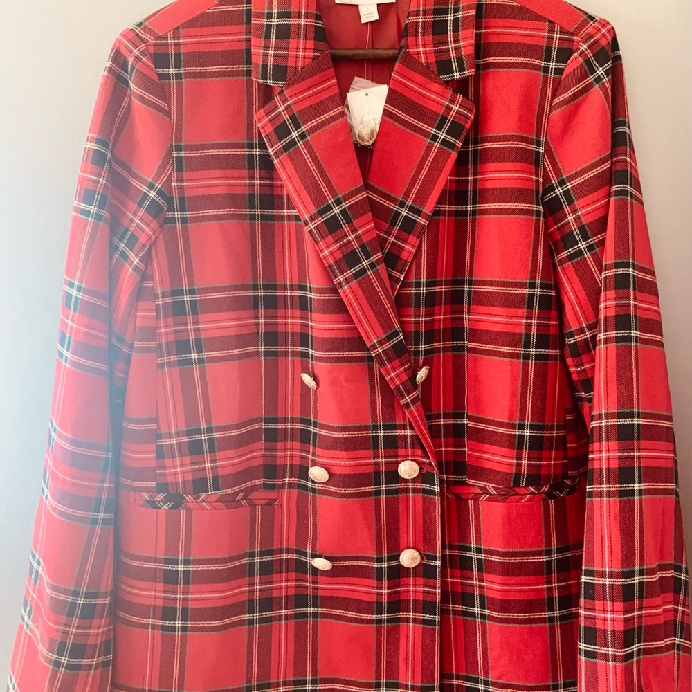 Cato Red and Black Plaid Double-Breasted Pea Coat